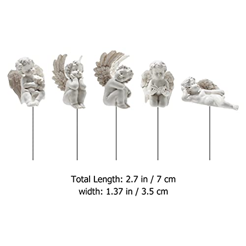 Toyvian 5pcs Decorative Angel Garden Stakes Miniature Resin Jupiter Angel Figurine Sculpture Small Memorial Statue for Potted Plants Fairy Garden Accessories