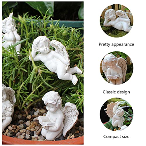 Toyvian 5pcs Decorative Angel Garden Stakes Miniature Resin Jupiter Angel Figurine Sculpture Small Memorial Statue for Potted Plants Fairy Garden Accessories