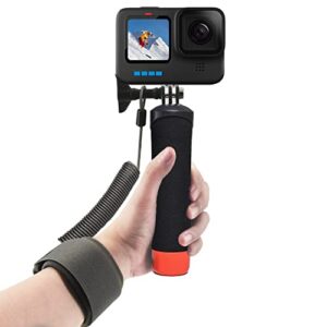 fitstill waterproof monopod floating hand grip+steel cored safety wrist strap rope for go pro hero session dji osmo and other action cameras.snorkeling underwater diving selfie pole stick