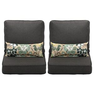 aoodor 23” x 25.6” patio furniture outdoor deep seat single chair sofa cushion back olefin fabric slipcover sponge foam – charcoal color set of 2 (2 back 2 seater 2 pillow )