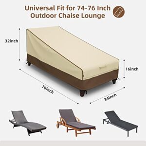 MR. COVER Outdoor Chaise Lounge Covers Waterproof for 74-76 Inch Patio Lounge Chairs, Sturdy 600D Polyester & Double-Stitched Seams, Brown & Khaki, Set of 2