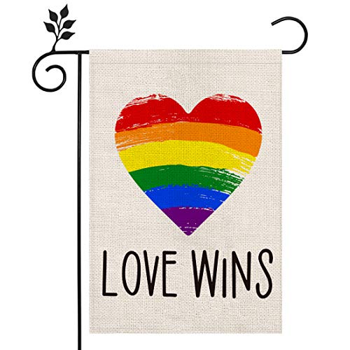 CROWNED BEAUTY LGBT Pride Rainbow Garden Flag 12×18 Inch Love Wins Heart Small Vertical Double Sided Seasonal Outside Décor for Yard Farmhouse CF066-12