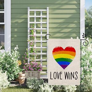 CROWNED BEAUTY LGBT Pride Rainbow Garden Flag 12×18 Inch Love Wins Heart Small Vertical Double Sided Seasonal Outside Décor for Yard Farmhouse CF066-12