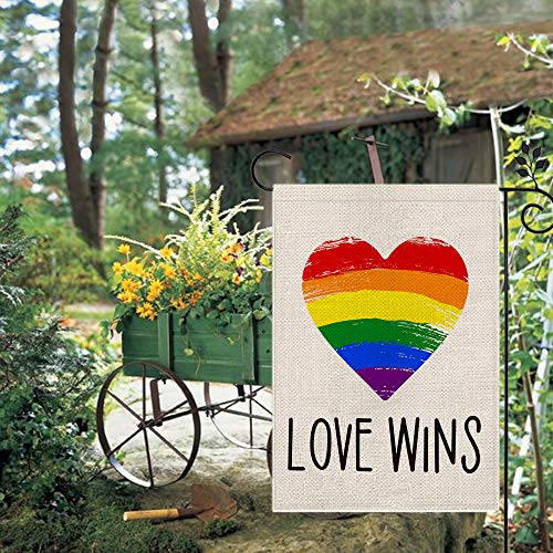 CROWNED BEAUTY LGBT Pride Rainbow Garden Flag 12×18 Inch Love Wins Heart Small Vertical Double Sided Seasonal Outside Décor for Yard Farmhouse CF066-12