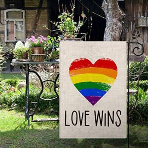 CROWNED BEAUTY LGBT Pride Rainbow Garden Flag 12×18 Inch Love Wins Heart Small Vertical Double Sided Seasonal Outside Décor for Yard Farmhouse CF066-12