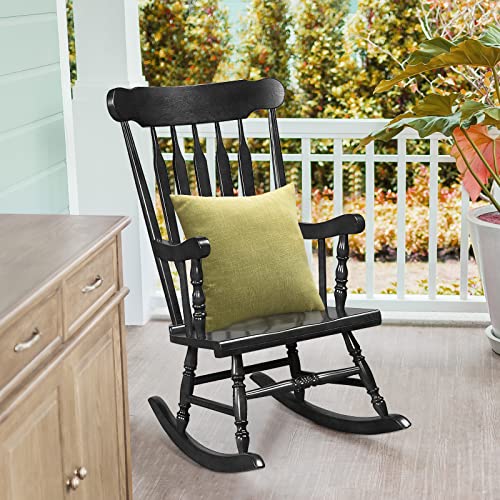 Giantex Outdoor Wood Rocking Chair - Patio Rocking Chair with Solid Frame, Slat Back, Outside & Indoor Rocker for Garden, Poolside, Balcony, Backyard, Fire Pit, Lawn, Front Porch Rocker(1, Black)