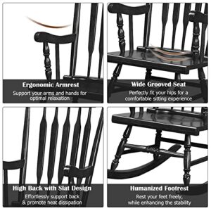 Giantex Outdoor Wood Rocking Chair - Patio Rocking Chair with Solid Frame, Slat Back, Outside & Indoor Rocker for Garden, Poolside, Balcony, Backyard, Fire Pit, Lawn, Front Porch Rocker(1, Black)