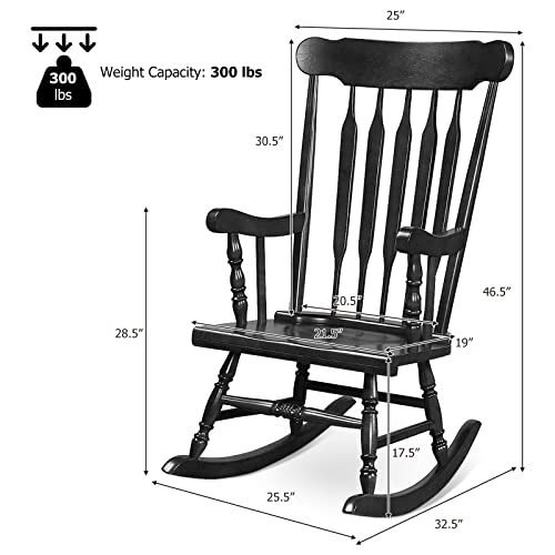 Giantex Outdoor Wood Rocking Chair - Patio Rocking Chair with Solid Frame, Slat Back, Outside & Indoor Rocker for Garden, Poolside, Balcony, Backyard, Fire Pit, Lawn, Front Porch Rocker(1, Black)