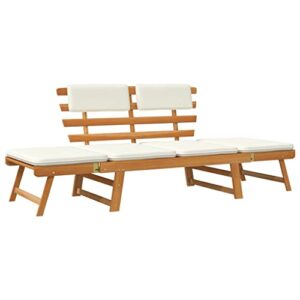 vidaxl solid acacia wood patio bench with cushions 2-in-1 outdoor garden lawn yard terrace balcony lounge bed seat seating furniture