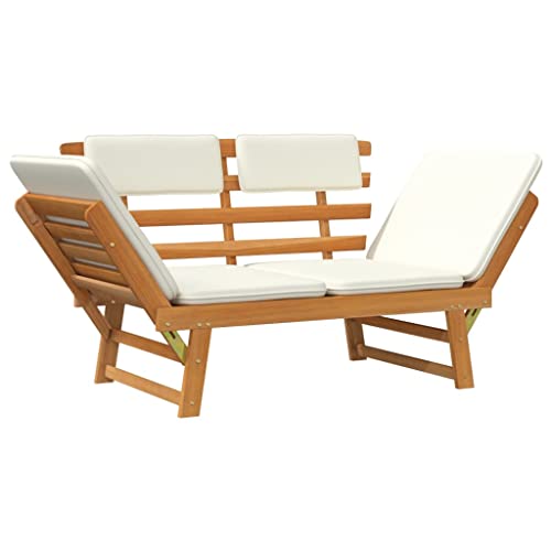 vidaXL Solid Acacia Wood Patio Bench with Cushions 2-in-1 Outdoor Garden Lawn Yard Terrace Balcony Lounge Bed Seat Seating Furniture