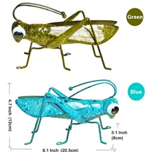 ShabbyDecor Metal Grasshopper Figurine Yard Art Locust Lawn Ornament Mantis Hanging Wall Sculpture Decoration Set of 2 ,Blue&Green