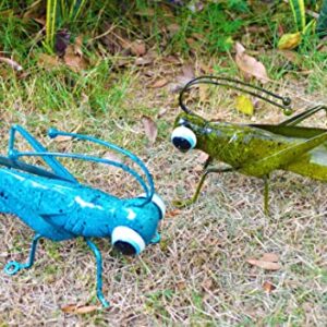 ShabbyDecor Metal Grasshopper Figurine Yard Art Locust Lawn Ornament Mantis Hanging Wall Sculpture Decoration Set of 2 ,Blue&Green