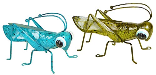 ShabbyDecor Metal Grasshopper Figurine Yard Art Locust Lawn Ornament Mantis Hanging Wall Sculpture Decoration Set of 2 ,Blue&Green