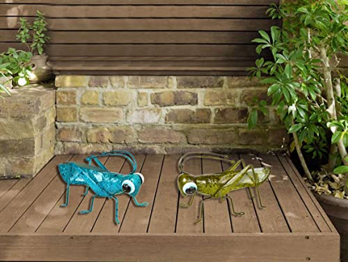 ShabbyDecor Metal Grasshopper Figurine Yard Art Locust Lawn Ornament Mantis Hanging Wall Sculpture Decoration Set of 2 ,Blue&Green