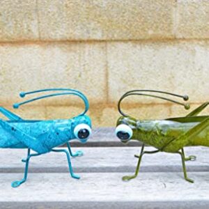 ShabbyDecor Metal Grasshopper Figurine Yard Art Locust Lawn Ornament Mantis Hanging Wall Sculpture Decoration Set of 2 ,Blue&Green