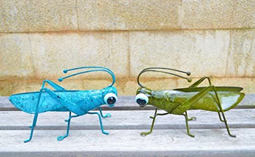 ShabbyDecor Metal Grasshopper Figurine Yard Art Locust Lawn Ornament Mantis Hanging Wall Sculpture Decoration Set of 2 ,Blue&Green