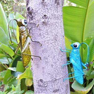 ShabbyDecor Metal Grasshopper Figurine Yard Art Locust Lawn Ornament Mantis Hanging Wall Sculpture Decoration Set of 2 ,Blue&Green