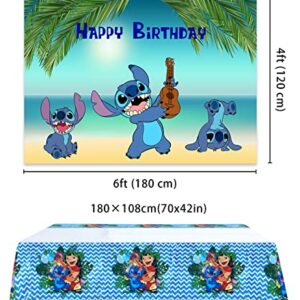 Tropical Luau Happy Birthday Backdrop and 70x42in Tablecloth for Kids Baby Shower Birthday Party Supplies Decorations 6x4ft