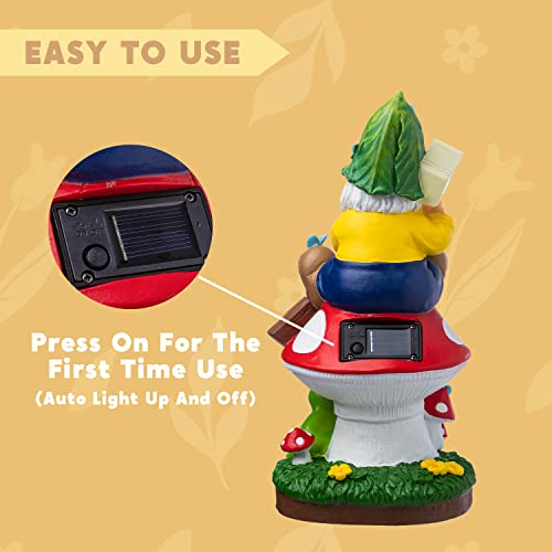 JOIEDOMI Garden Gnome Statue with Solar LED Light, Funny Christmas Gnomes Figurines with Welcome Sign, Gnomes Garden Decorations for Table Patio, Yard, Lawn Ornaments (Welcome)