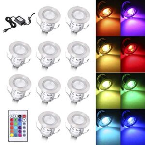 lixada recessed led deck light 16 rgbw colors/4 lighting modes remote control ip67 waterproof led in ground lights for outdoor yard garden stair patio pool deck kitchen -10pack – rgbw colors (30mm)