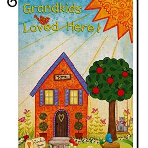 YaoChong Grandkids Loved Here Garden Flag,Grandchildren Spring Summer Autumn Sunshine Flower Bird Home Outdoor Decorative Double Sided 12.5x18 inch