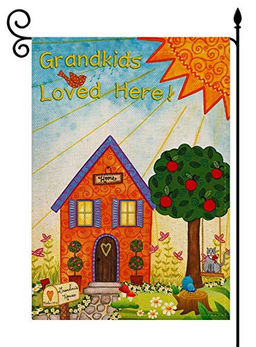 YaoChong Grandkids Loved Here Garden Flag,Grandchildren Spring Summer Autumn Sunshine Flower Bird Home Outdoor Decorative Double Sided 12.5x18 inch