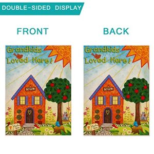 YaoChong Grandkids Loved Here Garden Flag,Grandchildren Spring Summer Autumn Sunshine Flower Bird Home Outdoor Decorative Double Sided 12.5x18 inch