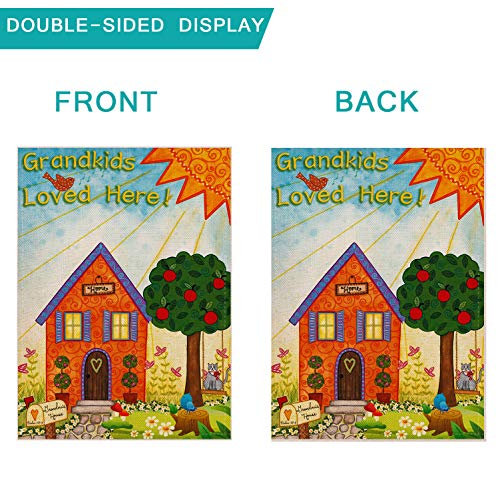 YaoChong Grandkids Loved Here Garden Flag,Grandchildren Spring Summer Autumn Sunshine Flower Bird Home Outdoor Decorative Double Sided 12.5x18 inch