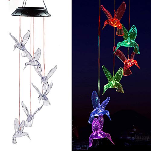 Solar Hummingbird Wind Chimes, Color Changing Solar Wind Chime Outdoor Waterproof Hummingbird LED Solar Lights, for Home/Yard/Night/Garden