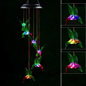 Solar Hummingbird Wind Chimes, Color Changing Solar Wind Chime Outdoor Waterproof Hummingbird LED Solar Lights, for Home/Yard/Night/Garden