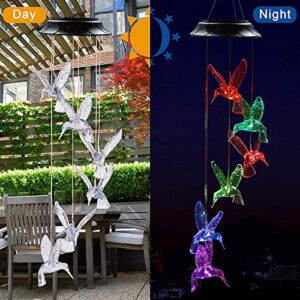 Solar Hummingbird Wind Chimes, Color Changing Solar Wind Chime Outdoor Waterproof Hummingbird LED Solar Lights, for Home/Yard/Night/Garden