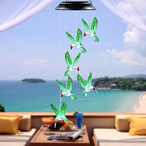 Solar Hummingbird Wind Chimes, Color Changing Solar Wind Chime Outdoor Waterproof Hummingbird LED Solar Lights, for Home/Yard/Night/Garden