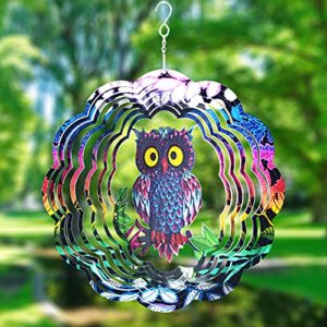 uphigher wind spinner yard art garden decor owl wind spinners outdoor metal 3d kinetic sculptures stainless steel wind spinners outdoor indoor clearance ornaments gifts unique spinners for yard (owl)