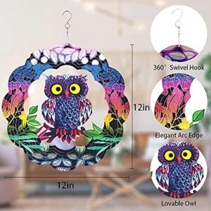 UPHIGHER Wind Spinner Yard Art Garden Decor Owl Wind Spinners Outdoor Metal 3D Kinetic Sculptures Stainless Steel Wind Spinners Outdoor Indoor Clearance Ornaments Gifts Unique Spinners for Yard (Owl)