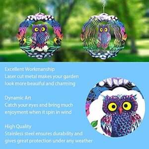 UPHIGHER Wind Spinner Yard Art Garden Decor Owl Wind Spinners Outdoor Metal 3D Kinetic Sculptures Stainless Steel Wind Spinners Outdoor Indoor Clearance Ornaments Gifts Unique Spinners for Yard (Owl)