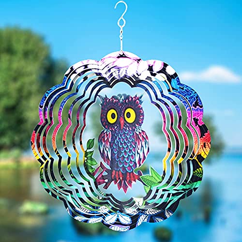 UPHIGHER Wind Spinner Yard Art Garden Decor Owl Wind Spinners Outdoor Metal 3D Kinetic Sculptures Stainless Steel Wind Spinners Outdoor Indoor Clearance Ornaments Gifts Unique Spinners for Yard (Owl)