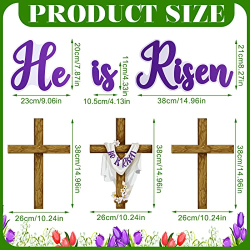 6 Pieces Happy Easter He Is Risen Yard Sign Decorations Rustic Cross Religious Easter Yard Sign Christian Easter Yard Decorations for Holiday Outdoor Lawn Decorations Garden Party Home Decor