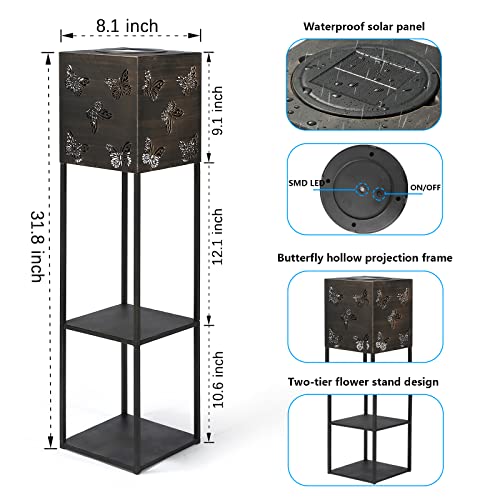 Goupfafa Solar Garden Lights, Butterfly Pattern Solar Pathway Lights, 2 Tier Metal Flower Stand Solar Landscape Lights Warm White, Decorative Patio Lawn Path Backyard（Butterfly）