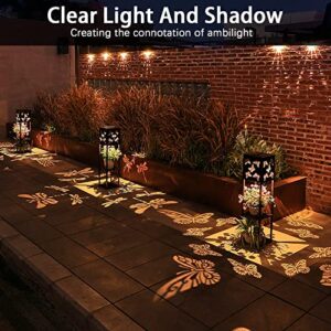 Goupfafa Solar Garden Lights, Butterfly Pattern Solar Pathway Lights, 2 Tier Metal Flower Stand Solar Landscape Lights Warm White, Decorative Patio Lawn Path Backyard（Butterfly）