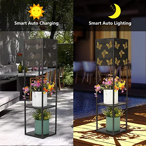 Goupfafa Solar Garden Lights, Butterfly Pattern Solar Pathway Lights, 2 Tier Metal Flower Stand Solar Landscape Lights Warm White, Decorative Patio Lawn Path Backyard（Butterfly）