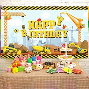 Construction Happy Birthday Backdrop Dump Truck Background Excavator Crane Birthday Party Banner Digger Excavator Truck Background Photography Studio Props Cake Table Boy Kids Birthday Decorations