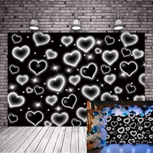 dyang early 2000s backdrop for black heart party photo backdrop glitter heart sweet 16 18th 21th 30th women men happy birthday photography background selfile wall decor (black)