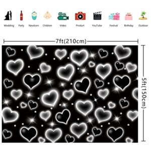 DYANG Early 2000s Backdrop for Black Heart Party Photo Backdrop Glitter Heart Sweet 16 18th 21th 30th Women Men Happy Birthday Photography Background Selfile Wall Decor (Black)