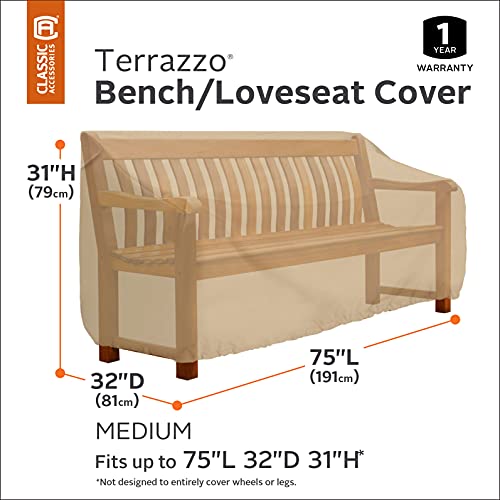 Classic Accessories Terrazzo Water-Resistant 75 Inch Patio Bench/Loveseat Cover, Patio Furniture Covers,Sand