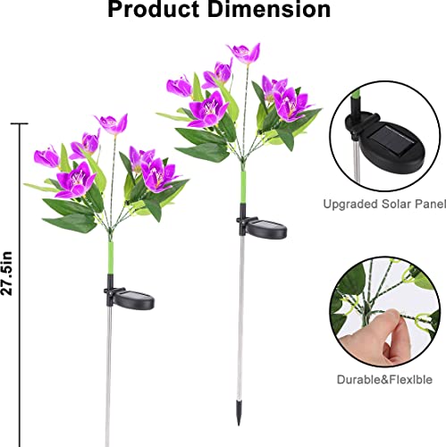 ALANAS Outdoor Solar Decorate Light, 2 Pack Dendrobium Orchid Garden Stake Lights with 7 Flowers, Waterproof LED Solar Powered Lights for Patio, Pathway, Courtyard, Garden Law.