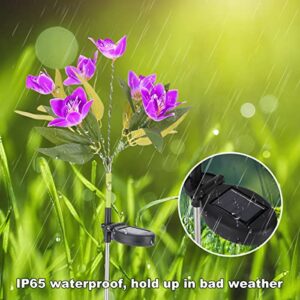 ALANAS Outdoor Solar Decorate Light, 2 Pack Dendrobium Orchid Garden Stake Lights with 7 Flowers, Waterproof LED Solar Powered Lights for Patio, Pathway, Courtyard, Garden Law.