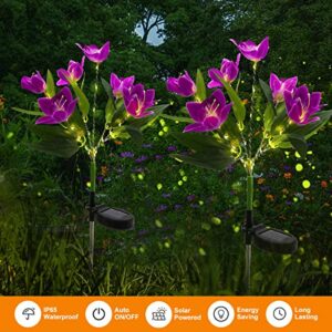 ALANAS Outdoor Solar Decorate Light, 2 Pack Dendrobium Orchid Garden Stake Lights with 7 Flowers, Waterproof LED Solar Powered Lights for Patio, Pathway, Courtyard, Garden Law.