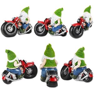 MACANIACE Garden gnome Riding a Motorcycle Statue Large & Interesting Outdoor Statuette with Solar LED Lights Creative Decorations Suitable for Lawn Terrace Autumn (12.2x4.7x10.8 in)