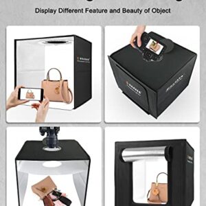 DUCLUS Light Box Photography, 16x16 inch Portable Photo Studio Box with 160 LED Dimmable Lights, 6 PVC & 2 Paper Backdrops for Product Photography.