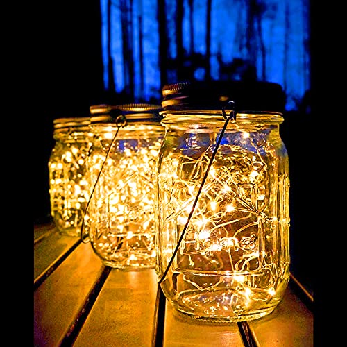Aikeve Mason Jar Solar Lights,8 Pack 30 Led Fairy Hanging Jar Lights,Solar Lanterns for Outdoor Patio Party Garden Wedding Christmas Decor Lights(Mason Jars/Handles Included)